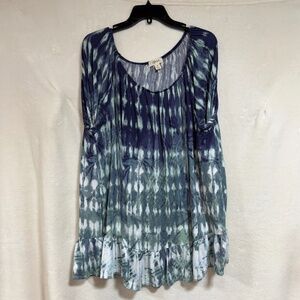 Style & Co Women's 4X Blouse Top Lantern Sleeves Peplum Tie Dye Flared- Plaid